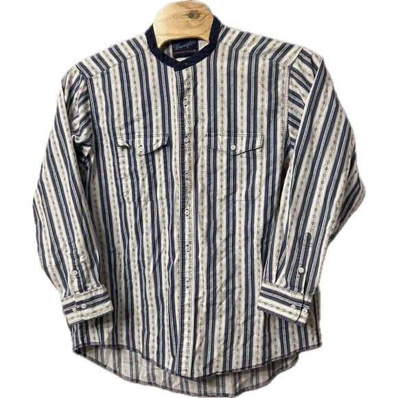 Wrangler Other - Vintage Wrangler X Long Tails Shirt Collarless 18 1/2 X 36 XXL Stripes Blue READ